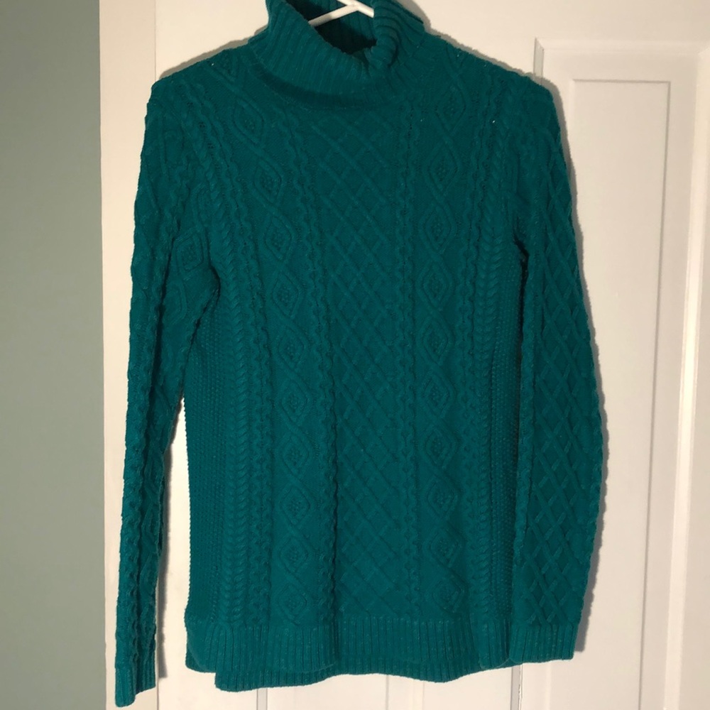 Lands End cable knit turquoise turtleneck